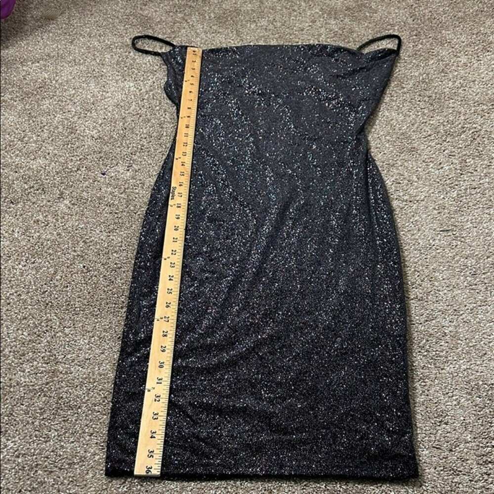 NEW Iris Elegant Black Glitter Dress knee length cowl neck spaghetti strap SZ M - Picture 3 of 11